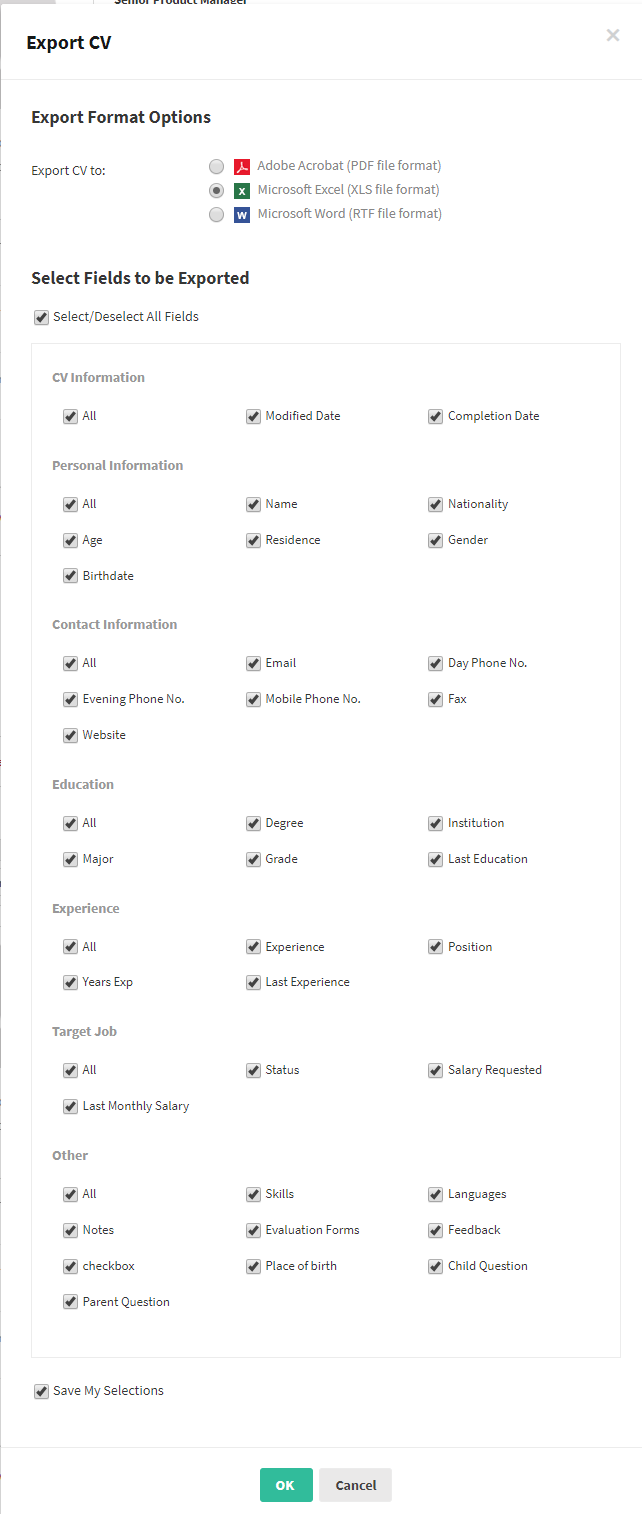 Talentera ATS New Export CV Experience